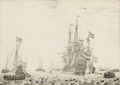 Navires hollandais près de la côte, début des années 1650 - Willem van de Velde